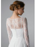 Long Sleeves Ivory Lace Pearl Buttons Back Wedding Dress